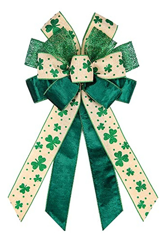 Large St. Patrick's Day Bows For Wreath, Green Velvet G...