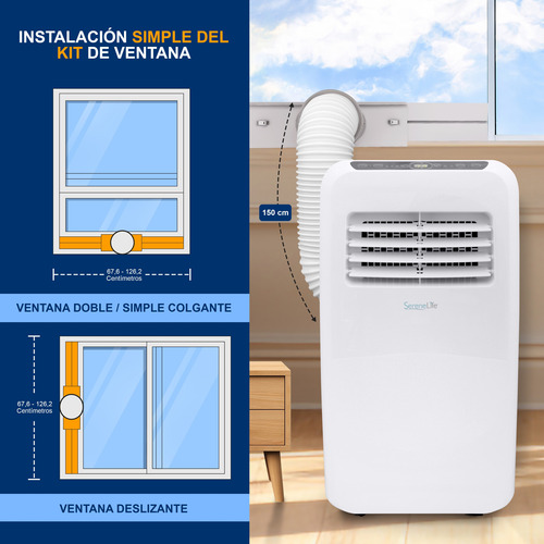 Aire Acondicionado Portátil 8000 Btu Serenelife 3 En 1 Slpac Blanco