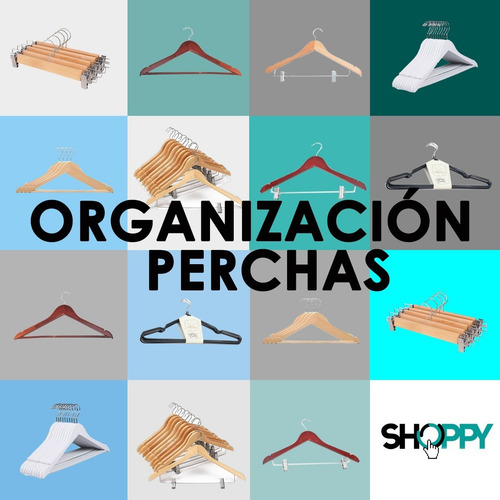 Imagen 7 de 10 de Pack X5 Perchas Madera Lustrada Con Broches Shoppy 44 Cm