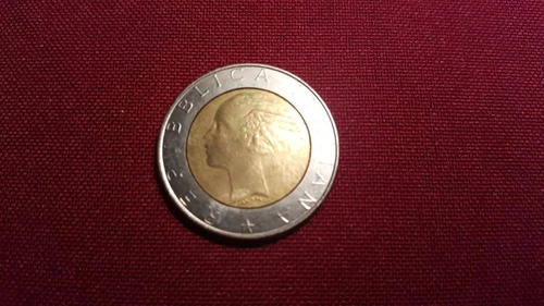 Italia Moneda Bimetalica 500 Liras Año 1987 -buena