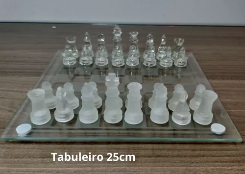 Jogo De Xadrez Tabuleiro E Peças De Vidro Luxo 35x35