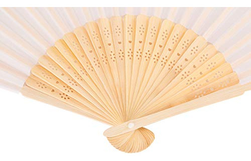 Abanicos De Mano Bambu Y Seda Con Bolsa Regal Blanc Pack 50