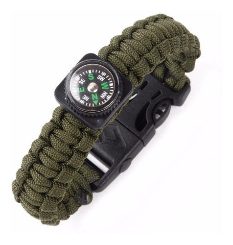 Pulsera Supervivencia Pedernal Brujula Silbato Paracord 5en1