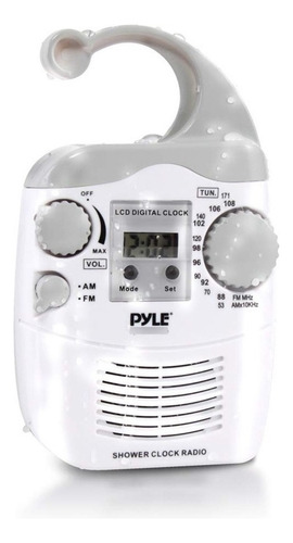 Pyle Home Psr6 Impermeable Ducha Radio Reloj Ancho 80 Mm Color Gris/blanco