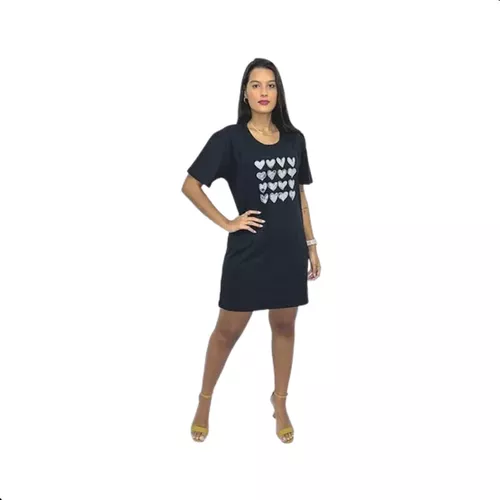 Conjunto Feminino T-shirt e Shorts Preto Estonado 100% Algodão