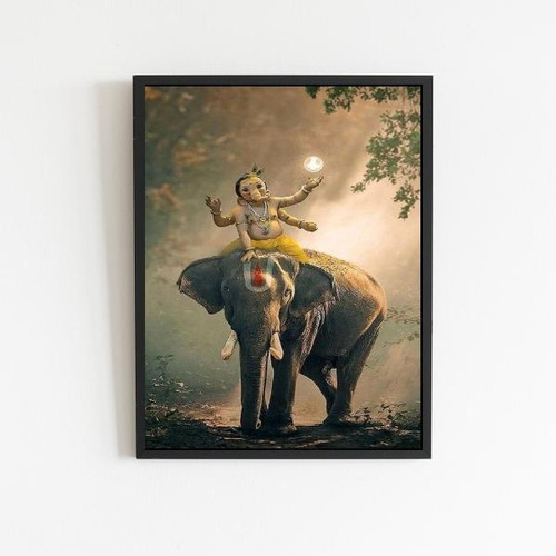 Quadro Lord Ganesha Elefante 45x34cm Preta