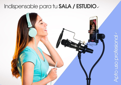 Soporte Microfono Brazo Con Base Y Filtro Pop Celular Ganso