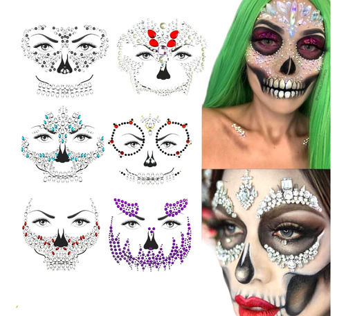 12 Pzs Pedrería Maquillaje Fantasía Catrina Halloween