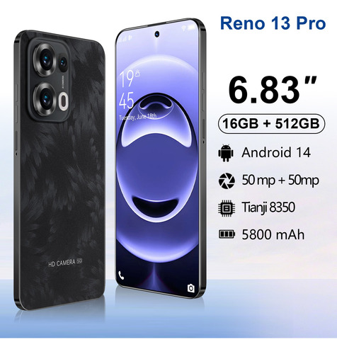 Reno 13 Pro Dual Sim 512gb+16gb Ram 2025 El Mas Populares Smartphone Soporta Red 5g Android 14 Bateria De Larga Duracion 6.83 Pulgadas Pantalla Negro