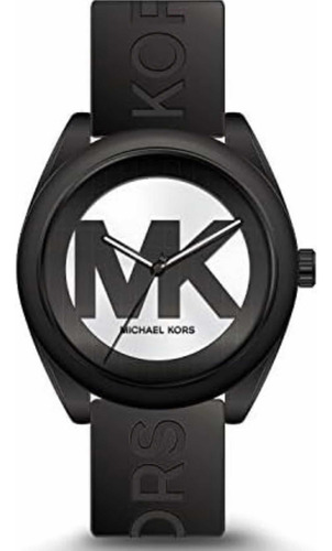 Reloj Michael Kors Janelle Modelo Mk7138 Correa Negro Bisel Negro Fondo Plateado
