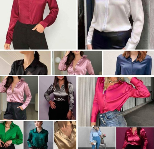Blusas De Satín Licrado Cede Color Celeste Envío Gratis