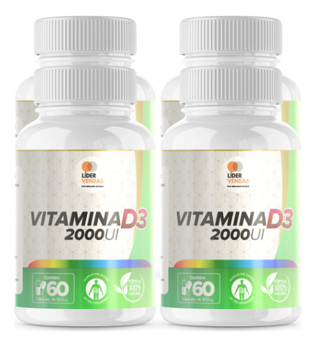 Kit de vitamina D3, 2000 UI, Vit D3, 60 cápsulas, 500 mg, con 4 botes, sabor neutro