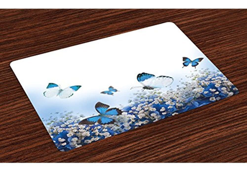 Esponjable Azul Y Blanco Place Mats Conjunto De 4 Hortensias