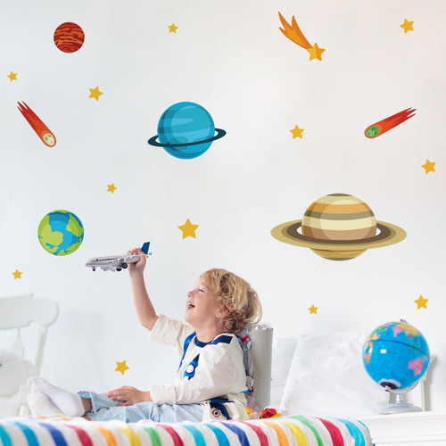 Imagem 4 de 7 de Adesivo De Parede Sistema Solar Quarto Menino Planetas
