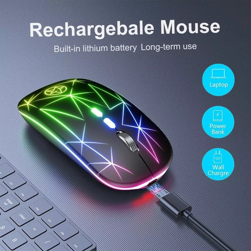 Imagen 4 de 6 de Mouse Inalambrico Recargable Gaming Luces Led
