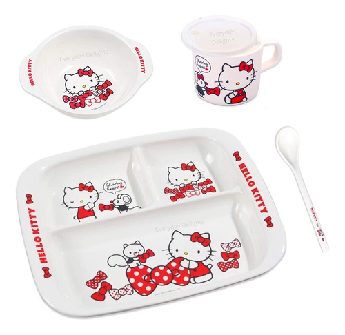 Hello Kitty - Juego De Vajilla Roja Para Vajilla  Cuchara De