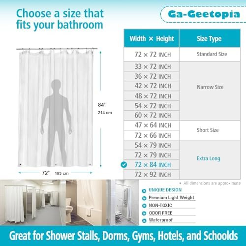 Cortina De Ducha De Goma Eva 3d, Extra Larga, 72 X 84 Pulgad
