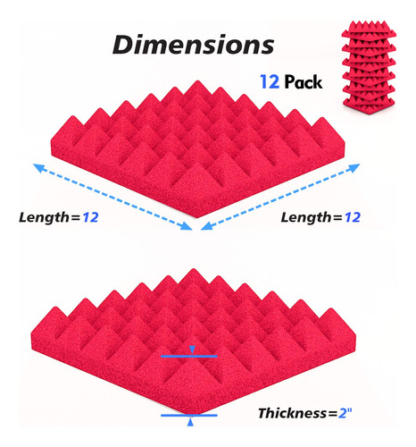 Panel Acustico Piramide Unidad In Ancho Largo Espuma Estudio