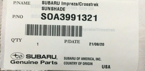 Subaru Parasol Impreza Xv Crosstrek Wrx Y Sti Soa3991321 Oem