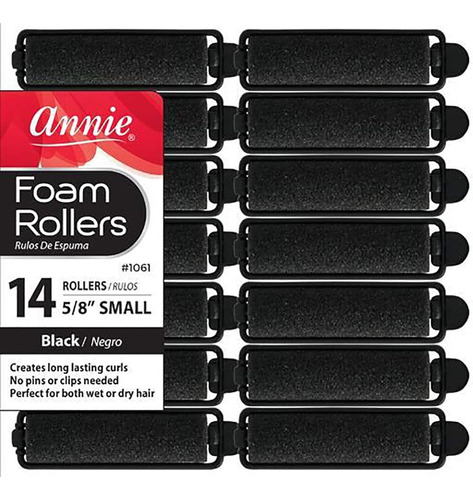 Annie- Salon Style Small Foam Hair Rollers - (5/8 ) Negro - 