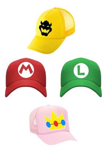 Mario Bross, Luigi, Bowser, Peach Pack De Gorras X 4