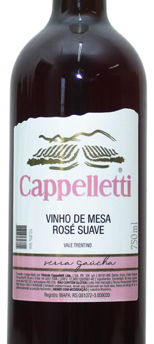Vinho De Mesa Rosé Suave Cappelletti Serra Gaúcha 750ml