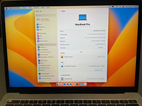 Macbook Pro 2017 I5 8gb 256gb Ssd 2.800 À Vista Prateado (Usado)