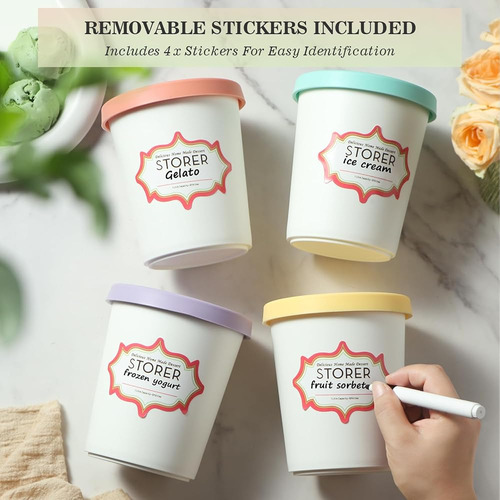 Set De 4 Envases De Helado Reutilizables 1 Cuarto Galón