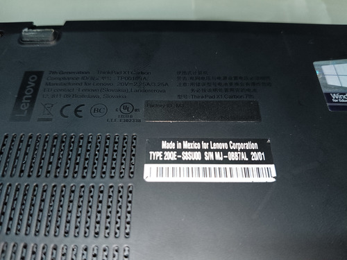Laptop Lenovo Tinkpad X1 Carbon I7 8th Refacciones Negro (Usado)