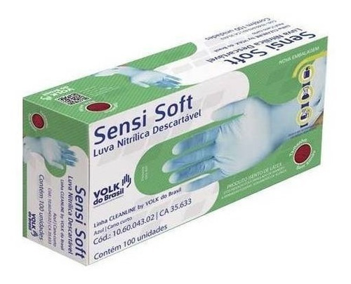 Luvas descartáveis antiderrapantes Volk do Brasil Sensi soft cor azul tamanho  P de nitrilo em kit de 10 x 100 unidades 