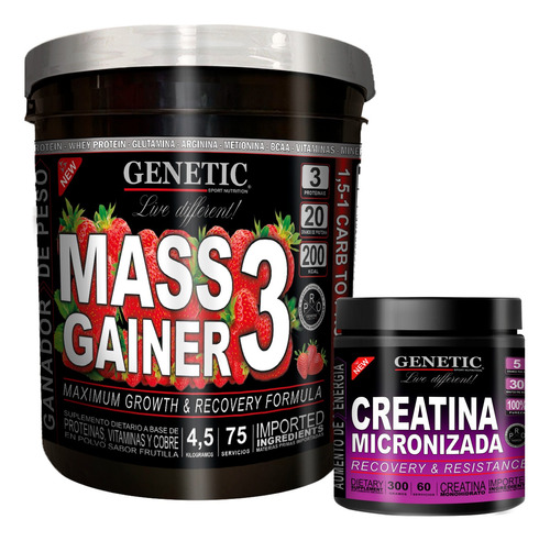 Masa Muscular Mass Gainer 4,5kg + Creatina 100% Pura Genetic