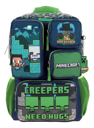 Mochila Escolar Grande Chenson Minecraft Original Nintendo Backpack Zombie Creeper Steve Niños Gamer Funko Primaria Secundaria Mundo Infinito