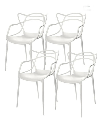 Set De 4 Sillas Comedor Jardin Cassias Rosa Protección Uv Liso Blanco Blanco