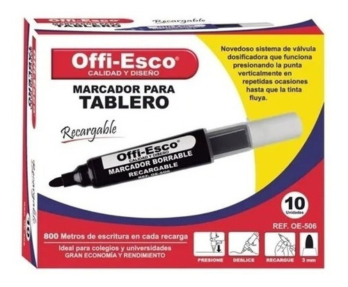 Marcador Offiesco Borrable Recargable Tablero Caja X10 506