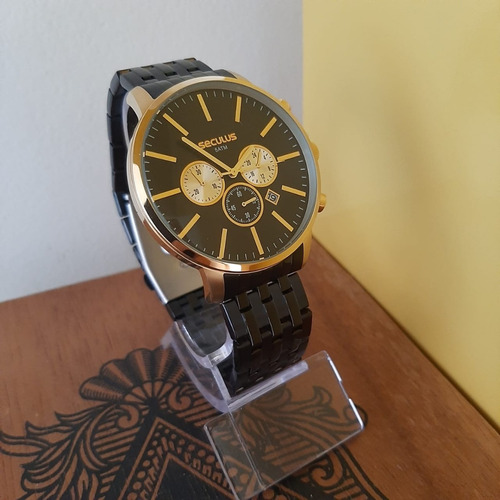 Relógio Seculus Cronógrafo Preto/dourado Masculino