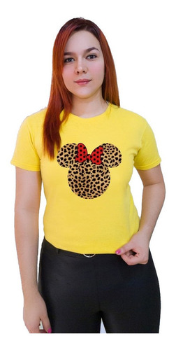 Polera Dama Estampada 100%algodon Diseño Mickey Animal Print