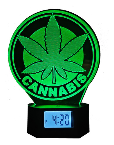 Lámpara De Escritorio 3d Cannabis Con Reloj