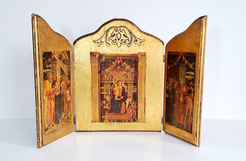 Triptico Religioso San Zenon Verona Antiguo Gran Tamaño
