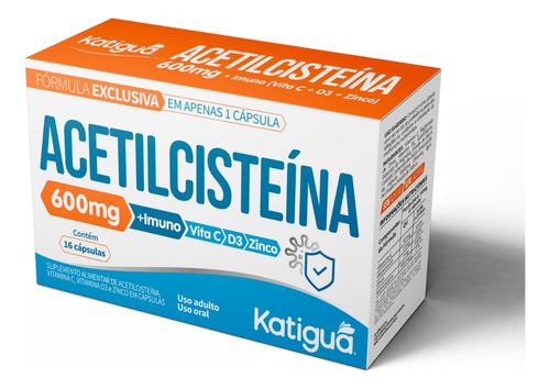 Acetilcisteína Nac 600mg 16 Caps Expectorante Vit. C Katigua