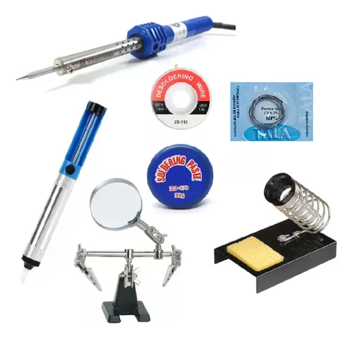 Combo Electronica Soldador Desoldador Soporte Lupa Estaño