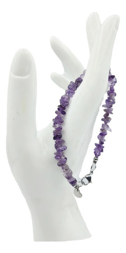 Pulseira De Pedra Ametista Natural Fecho De Aço (unidade).