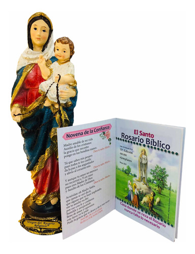 Virgen Del Rosario 21cm En Porcelana + Guía Del Rosario