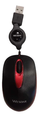 Mouse Mini Con Cable Retráctil Wesdar X25 Pc Notebook Usb Color Rojo