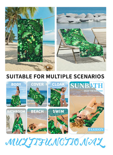 Toalla De Playa Con Estampado De Microfibra, Estilo Mariposa