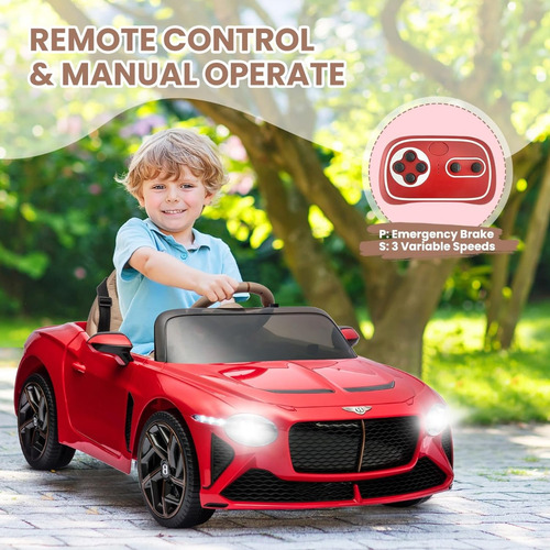 Vehículo P/niños Estilo Bentley Bacalar C/luces; 12 V; Rojo