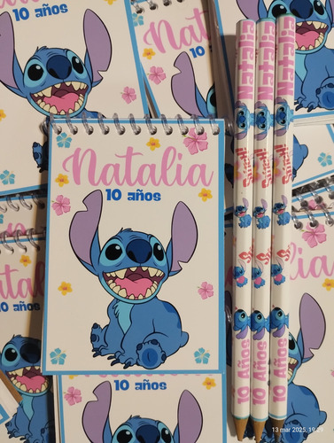 Souvenirs Stitch Libreta Anotador + Lápiz Personalizado X35