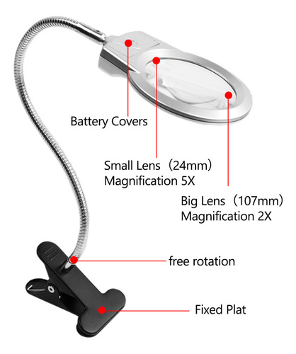 Lupa Con Luz Led Y Pinza Para Leer Y Bordar
