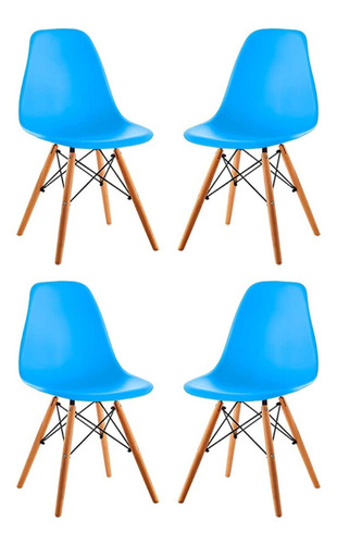 Kit X 4 Sillas Eames Tradicional Para Hogar Color Azul Claro