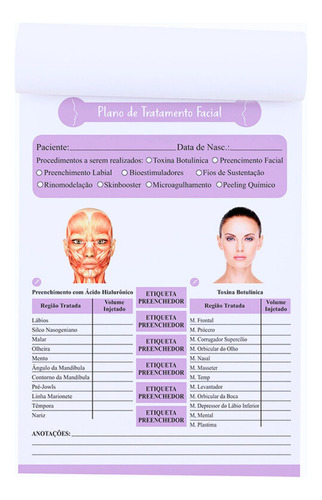 1 Ficha De Anamnese Tratamento Facial Com 100 Fls  A5