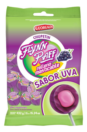 Chupetines Flynn Paff Uva Rellenos 18g Bolsa X 24 Unidades